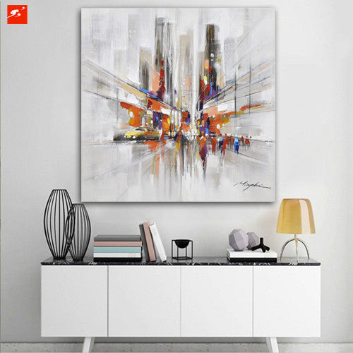 Downtown Streets Wall Art Street Scene Oil Painting