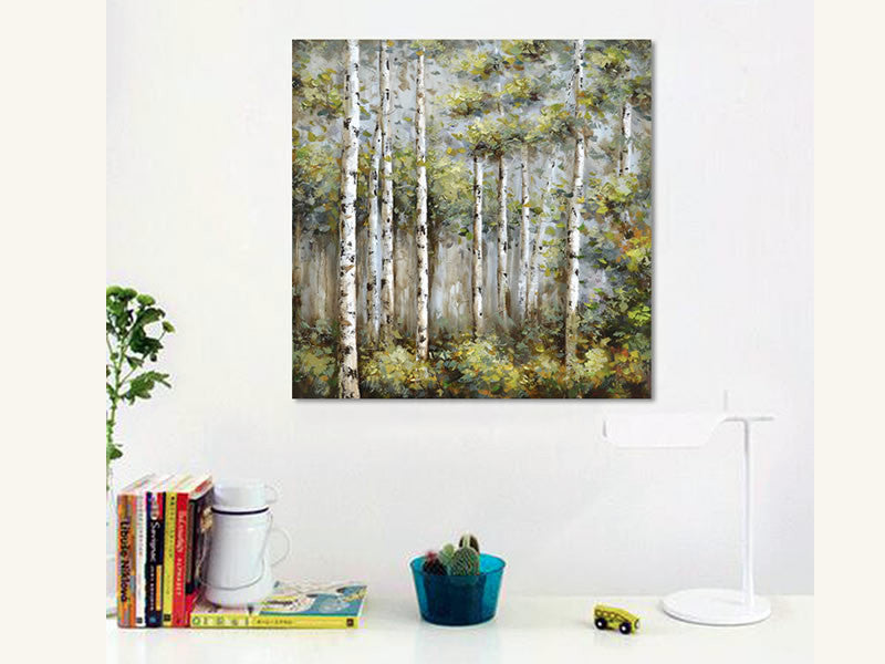 Luxe Birch Wall Art Forest Oil Painting