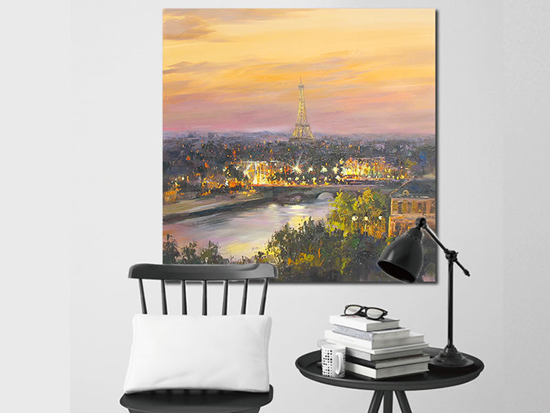 Paris Dusk Art Print Eiffel Tower Oil Painting