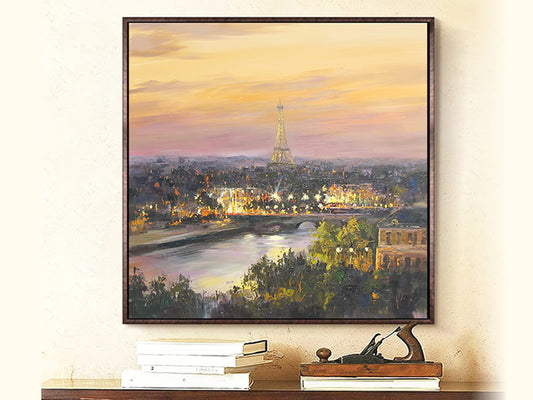 Paris Dusk Art Print Eiffel Tower Oil Painting