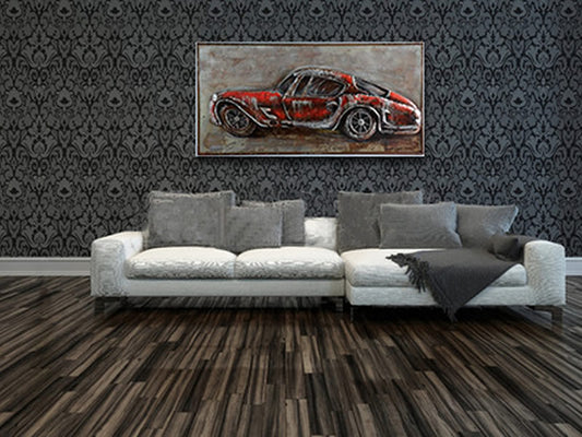 Road Trip Red Automobile Vintage Car Metal Wall Art