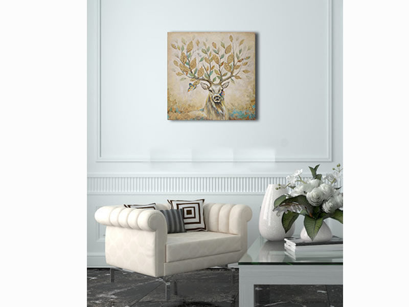 Deer Wall Art Tree Branches Oil Painting