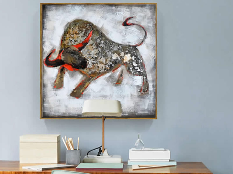 Mural-Style Bull Ox Oil Painting