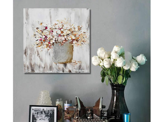 Wild White Flower Bouquet Wall Art Handmade Oil Painting